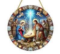 Décorations de prières de Noël - Décoration de fenêtre Ronde en Acrylique - Décoration de Sapin de Vacances Religieuse - Suspensions de Porte - Scène de crèche - Décoration d'intérieur