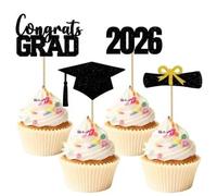 Décorations de remise de diplôme 2026 - 36 pièces noires et dorées double face - Comprend des supports - Décorations de fête de remise de diplôme pour dessus de table (36, BG)