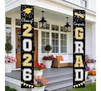 Décorations de remise de diplôme 2026 | Panneau de porte de porche noir | Bannière de bienvenue | Décorations murales d'intérieur et d'extérieur pour remise de diplôme de e 2026 (noir et or)