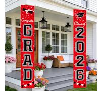 Décorations de remise de diplôme 2026 | Panneau de porte de porche rouge | Bannière de bienvenue | Décorations murales d'intérieur et d'extérieur pour remise de diplôme de e 2026 (rouge et