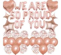Décorations de remise de diplôme, fournitures de fête - We Are So Proud of You Ballons en forme de lettre or rose « Well Done » - Ballon en latex en forme d'étoile et de cœur pour fête