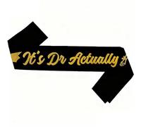Décorations de remise de diplôme « It's Dr. Actually » en satin, félicitations pour le doctorat, écharpe dorée pailletée 2026 pour la fête de promotion 2026 - Accessoires de fête et décorations (noir)