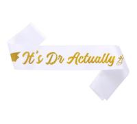 Décorations de remise de diplôme « It's Dr. Actually » en satin, félicitations pour le doctorat, écharpe dorée pailletée 2026 pour la fête de promotion 2026 - Accessoires de fête et décorations (blanc