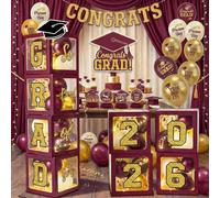 Décorations de remise de diplôme marron et doré - Boîtes à ballons avec lettres « So Proud of You » - Comprend 4 guirlandes lumineuses et centres de table en nid d'abeille - Décorations de fête pour