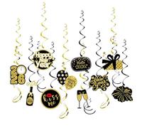 Décorations de réveillon du Nouvel An 2025 à suspendre, décorations pour le Nouvel An 2025, décorations noires et dorées pour réveillon du Nouvel An, maison, chambre, plafond, fenêtre, porte, magasin,