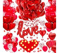 Décorations de Saint-Valentin rouges avec ballons en forme de cœur rouge et ballon d'amour, 12 bougies romantiques avec 1000 faux pétales de rose pour une soirée spéciale, un anniversaire de mariage