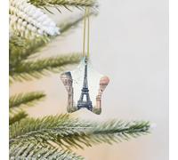 Décorations de sapin de Noël à motif de monuments de Paris - Ornements personnalisés en céramique - Pendentif étoile en porcelaine à suspendre pour décoration de vacances, cadeaux souvenirs de Noël