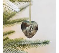 Décorations de sapin de Noël à suspendre en forme de cheval courant dans un champ en céramique en forme de cœur - Pendentifs à suspendre - Décoration souvenir pour sapin de Noël - Cadeau de Noël