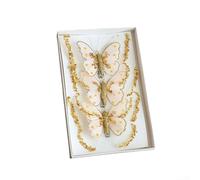 Décorations de sapin de Noël avec papillons à double couche avec paillettes et plumes pour une ambiance festive (doré)