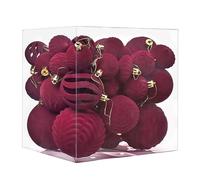 Décorations de sapin de Noël bordeaux, pompons rouges floqués, 36 pièces, ornements en velours peint de forme irrégulière,