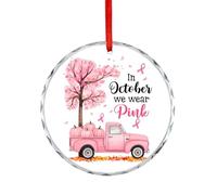Décorations de sapin de Noël, citrouilles et camion commémoratif en verre, souvenir commémoratif de sensibilisation au cancer du sein, décoration de la maison, cadeau pour la famille et les amis, 7,5