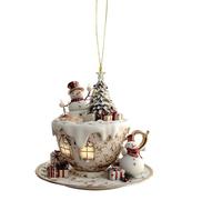 Décorations de sapin de Noël | Décorations de sapin de Noël - Forme de tasse à café 2D Pendentif maison de neige pour tout le monde chambre à coucher bibliothèque étagère lieu de travail voiture