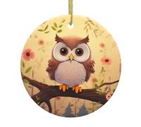 Décorations de sapin de Noël en céramique à suspendre avec cordes dorées - Décorations rondes en céramique - Pendentif hibou mignon - Décorations souvenirs pour les fêtes - Idées cadeaux de Noël