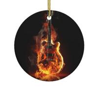 Décorations de sapin de Noël en céramique à suspendre avec cordes dorées - Décorations rondes en céramique - Pendentif guitare de feu - Décorations souvenirs pour les vacances - Idées cadeaux de Noël