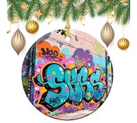 Décorations de sapin de Noël en céramique avec ficelle dorée à suspendre - Graffiti de rue - Décoration vintage double face - 7,1 cm