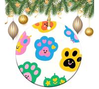 Décorations de sapin de Noël en céramique avec ficelle dorée à suspendre - Jolies empreintes de pattes colorées - Décorations de fête vintage double face - 7,1 cm