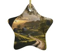 Décorations de sapin de Noël en céramique en forme d'étoile avec impression pastorale après la pluie | Décorations de fête de Noël et de réunions de famille