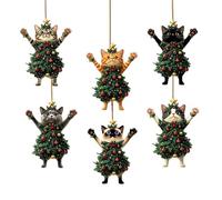 Décorations De Sapin De Noël En Forme De Chat - Décoration Festive En Bois Deux Dimensions,6 Pièces De Décorations Accrochables Pour Arbre De Noël,Pour Le Bureau Le Salon La Cuisine L'Entrée Ainsi Que