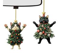 Décorations De Sapin De Noël En Forme De Chat - Décorations Félines pour Fêtes - 2 Pièces Charmes Acrylique 2D Pour Sac Déco Maison Pour Fête Intérieur Extérieur Fenêtre Porte Cheminée Porche Jardin V