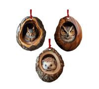 Décorations de sapin de Noël en forme de raton laveur, chouette, écureuil, 2D, animal mignon, rustique, décoration saisonnière, hérisson, lapin, oiseau, décorations de Noël pour la maison, plafond,