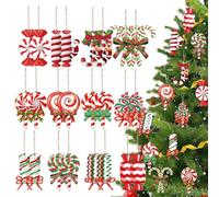 Décorations de sapin de Noël en forme de sucre | 24 pièces en bois de canne à sucettes, décorations de bonbons à la menthe poivrée pour Noël, pour cheminée, maison, intérieur et extérieur, couronne