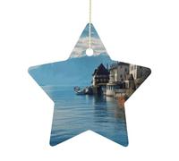 Décorations de sapin de Noël en forme d'étoile en céramique à suspendre au lac Léman Suisse pour sapin de Noël, fête de famille, vacances