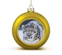 Décorations de sapin de Noël en plastique PC incassable avec cordon - Motif léopard des neiges aux yeux bleus - 4 cm