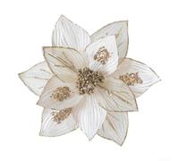 Décorations de sapin de Noël, fleurs à paillettes dorées de 25 cm avec design en maille de velours pour une décoration de sapin de Noël éclatante (blanc)