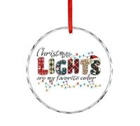 Décorations de sapin de Noël, les lumières de Noël sont ma couleur préférée, souvenir commémoratif en verre, imprimé léopard moche à carreaux, décoration ronde amusante à suspendre pour décoration