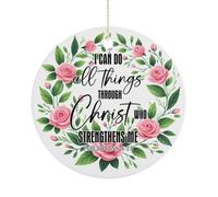 Décorations de sapin de Noël motivantes avec prière « I Can Do All Things Through Christ » - Souvenir commémoratif en céramique à suspendre pour décoration d'intérieur, cadeau pour la famille et les