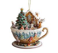 Décorations de sapin de Noël - Pendentifs en forme de tasses à café plates, pendentifs en forme de maison de neige | Accessoires à suspendre pour les fêtes, décorations de fêtes hivernales pour chemin
