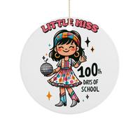 Décorations de sapin de Noël pour filles et enfants, souvenir commémoratif en céramique « Little Miss 100 Days of School » - Cercle amusant à suspendre pour décoration d'intérieur, cadeau pour la