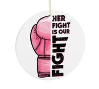 Décorations de sapin de Noël, souvenir commémoratif en céramique « Her Fight Is Our Fight » à suspendre pour décoration d'intérieur, cadeau pour cancer du sein, famille, ami, 7,5 cm