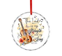 Décorations de sapin de Noël, souvenir commémoratif en verre à suspendre en forme de guitare avec inscription « The Lord Is My Strength » (Le Seigneur est ma force) - Décoration d'intérieur - Cadeau