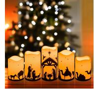 Décorations de scène de la Nativité de Noël Bougies sans flamme à LED de religion de Noël avec minuterie pour fournitures de décor1