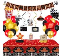 Décorations de soirée cinéma, comprend maintenant une bannière, des tourbillons à suspendre sur le thème du film, une nappe, des centres de table en nid d'abeille, des ballons pour fête de cinéma,