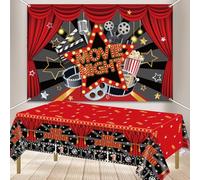 Décorations de soirée cinéma, Toile de Fond de bannière de Movie Night, Nappe Now Showing, décoration de fête à thème de théâtre pour soirée cinéma Tapis Rouge Fournitures de fête d’Anniversaire