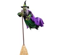 Décorations de sorcières Volantes avec des Yeux Lumineux Halloween Flying Witch on Broom Decor 180cm Decorh animé Decor pour intérieur en Plein air (A)