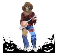 Décorations De Squelette d'halloween - Squelette Animé Joueur De Banjo 60 Cm - Mannequin Musical Articulé Effrayant pour Décoration Intérieure Extérieure Maison Hantée Jardin Fêtes d'automne