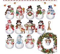 Décorations de sujet Bonhomme de neige pour petits arbres | 12 pièces suspendues artisanales pendantes par pièce | pendentif en bois pour décorations de Noël d'hiver complexes maison