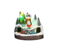 Décorations de table de Noël en forme de train rotatif avec lumière éclatante et musique - Décoration de bureau - Scène de village de vacances pour atmosphère festive - Convient pour Noël (marron, 19