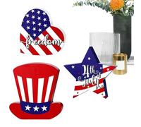 Décorations de table du 4 juillet, 4 juillet de table patriotique | Décorations en bois de table de jour de l'indépendance, motif drapeau américain rotique pièces centrales debout pour la