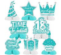 Décorations de table pour 18e anniversaire pour filles, bleu sarcelle, 8 pièces de centre de table en nid d'abeille, pour 18e anniversaire, décorations de table pour filles de dix-huit ans