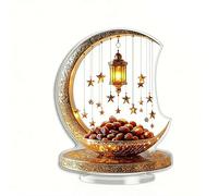 Décorations de table pour le Ramadan - Décoration de table - Eid Mubarak - Château de lune islamique 2D - Peint en A - Plaque décorative en forme de croissant pour l'islam musulman - Accessoires