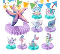Décorations de table sur le thème de la sirène - Décoration de fête en nid d'abeille | Décoration d'anniversaire sous la mer avec motifs colorés pour la maison, un événement d'anniversaire, une fête