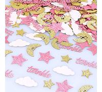 Décorations de table Twinkle Twinkle Twinkle Little Star en or rose scintillantes pour filles, fête prénatale, fête d'anniversaire, révélation du sexe, scintillement, nuage, lune