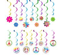 Décorations de Tourbillons en Feuille pour Fête à Thème Hippie des Années 60, Découpes de Fleurs Rétro de Fête Groovy des Années 60 Signe de Paix Décorations de Plafond, 36 Comptes