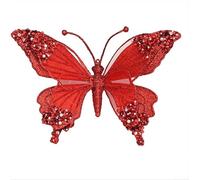 Décorations de vacances avec papillons à paillettes avec strass et construction en plastique ABS pour sapin de Noël (rouge)