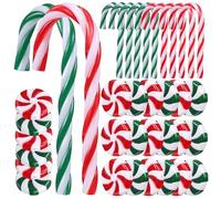 Décorations de vacances, rouge, blanc et vert blanc, y compris des cannes de 10 × 8 cm + bonbons de 30 × 24 mm par style, ensemble de 80 pièces, idéal pour la décoration de sapin de Noël, décorations