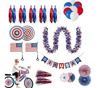 Décorations de vélo - Kit de décoration de vélo du 4 juillet, 41 pièces, 9,84 x 14,17 x 1,97 pouces, kit de ballons y rouge blanc bleu | de décoration | pour la fête commémorative de l'événement
